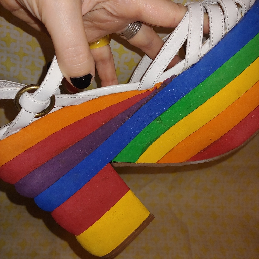 Jeffrey Campbell White Strappy Rainbow Platform Sandals - Picture 6 of 16